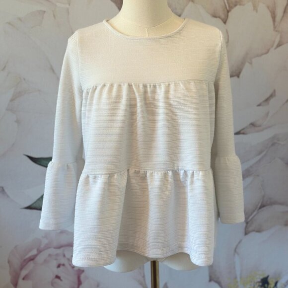 J Crew Women's Bell-Sleeve Cream Tiered Ruffles Top Size XS - Picture 5 of 7